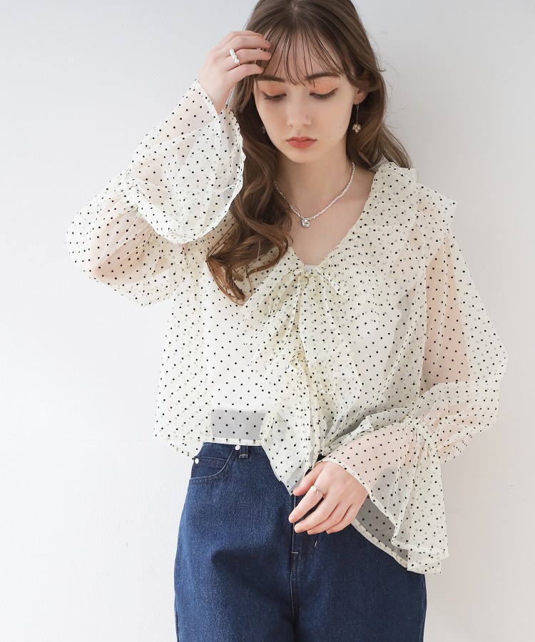【美品】FORMO フォルモ リボンドットシャツ FORMO フォルモ リボン ドット ブラウス（22SS）