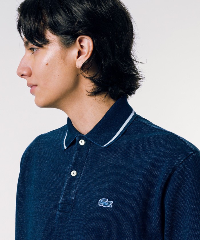 ラコステ LACOSTE 配色リブニットインディゴポロシャツ ラコステ LACOSTE 配色リブニットインディゴポロシャツ