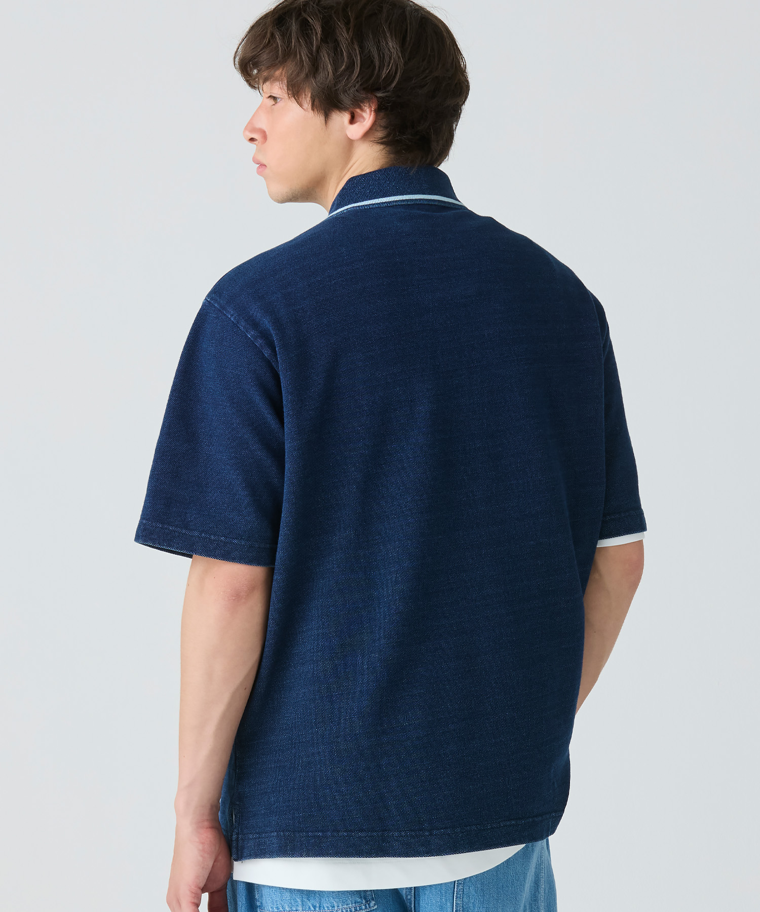 セール】ラコステ LACOSTE 配色リブニットインディゴポロシャツ