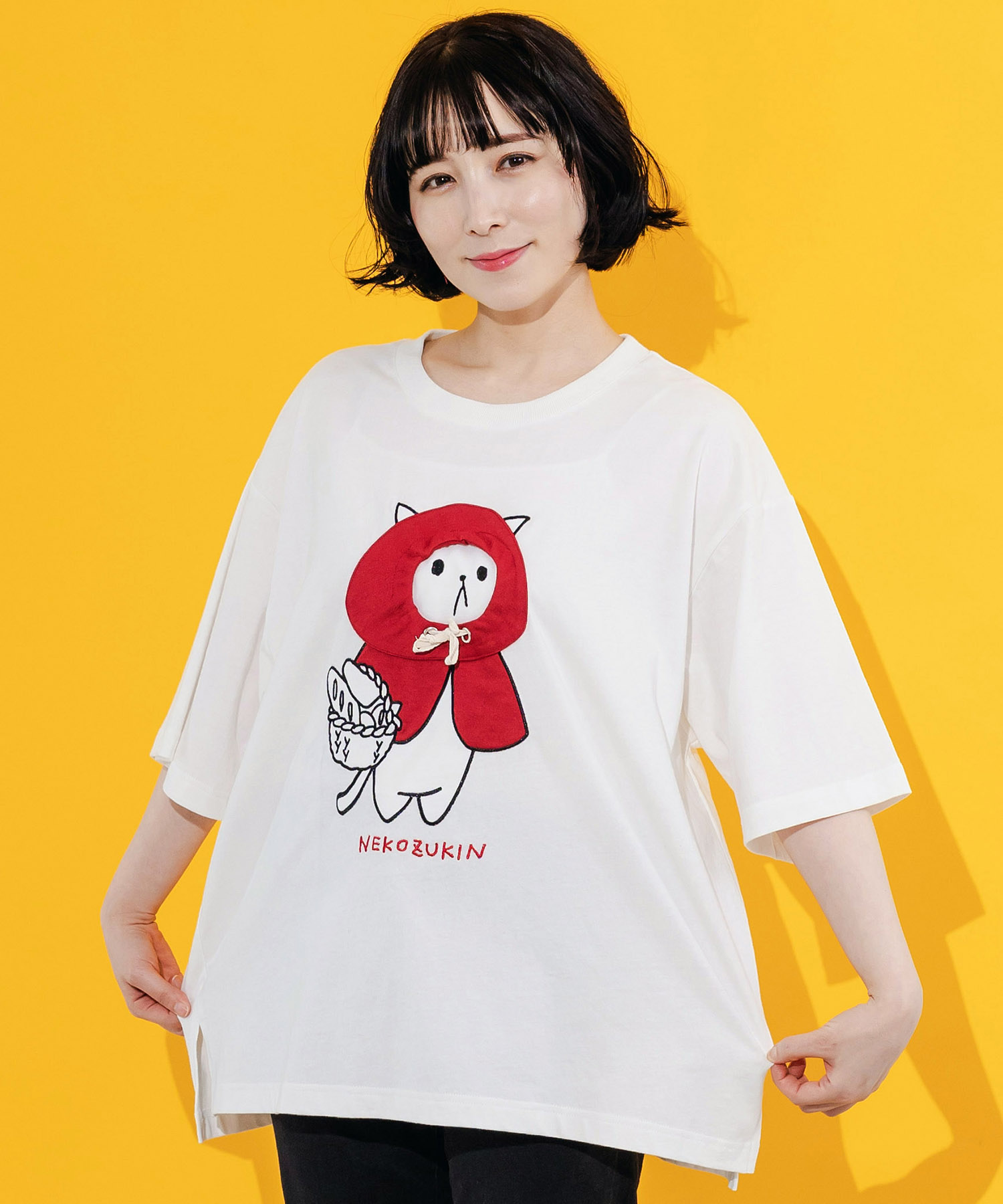セール 40%OFF】スカラー ScoLar ネコ頭巾ちゃんアップリケ刺繍T