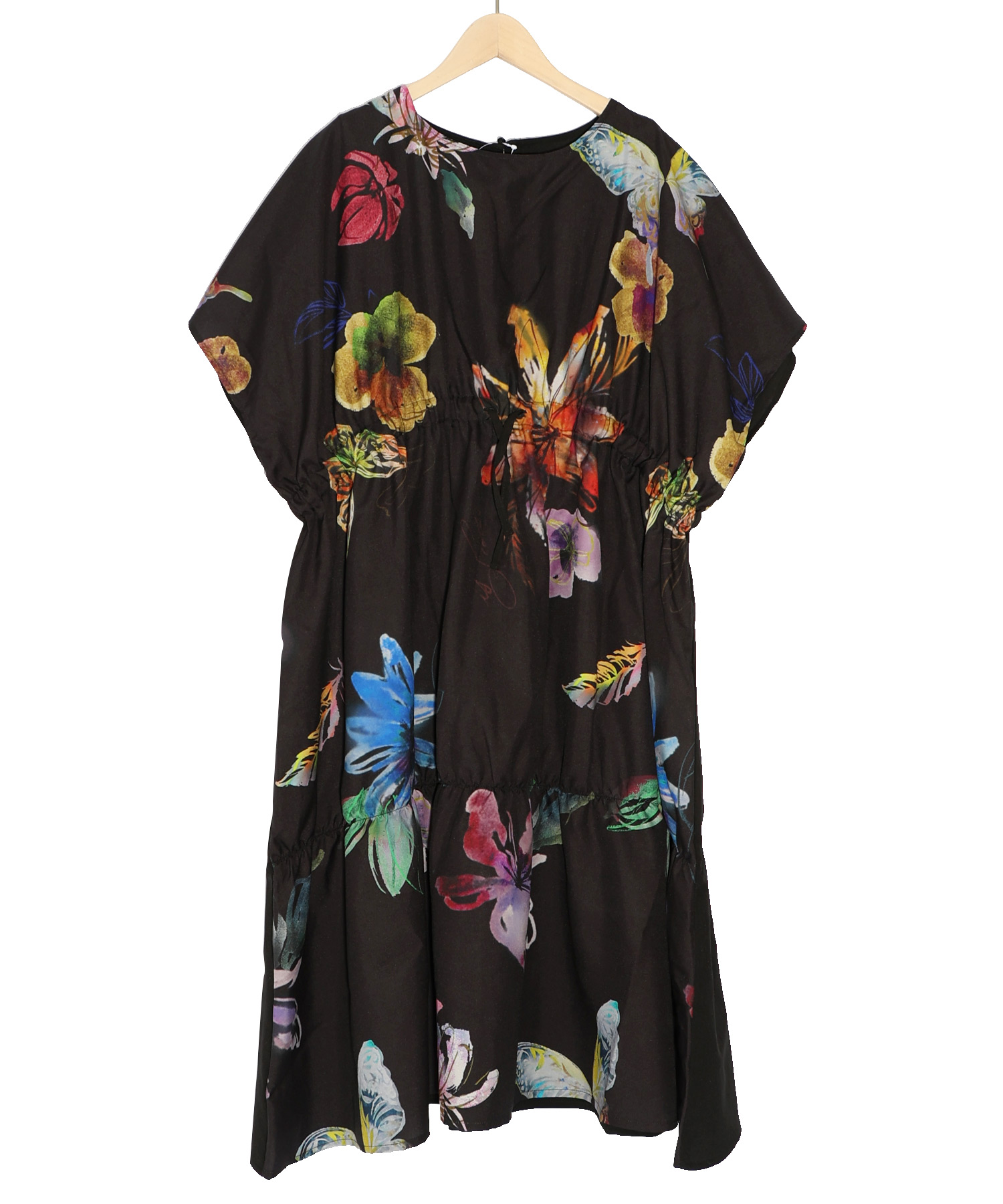 iS ScoLar　グラデーション花柄 シャーリングワンピース　タグ付き クーポン】【セール 40%OFF】スカラー ScoLar グラデーション花