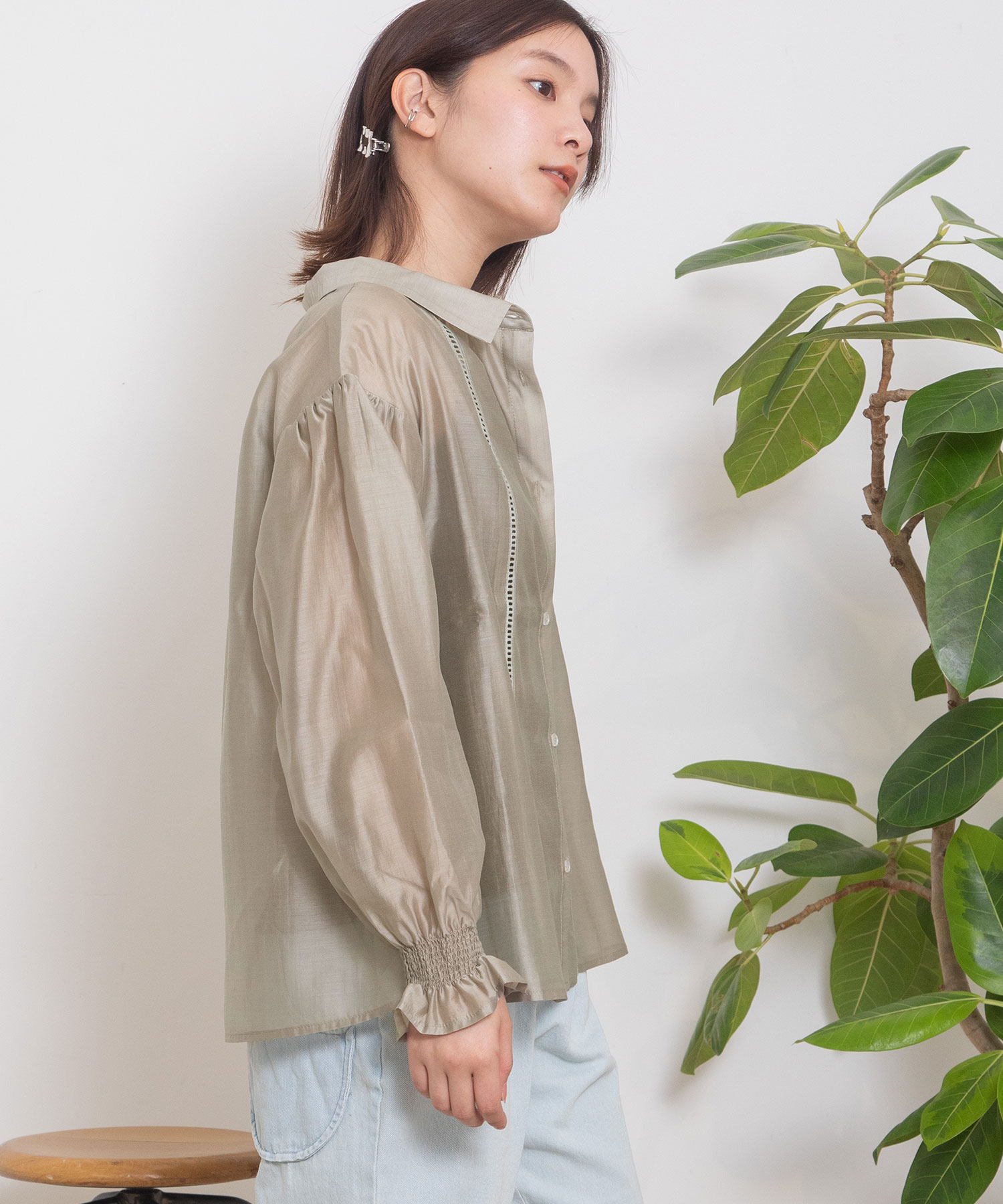 セール 50%OFF】シアーローンはしごレース切り替えシャツ