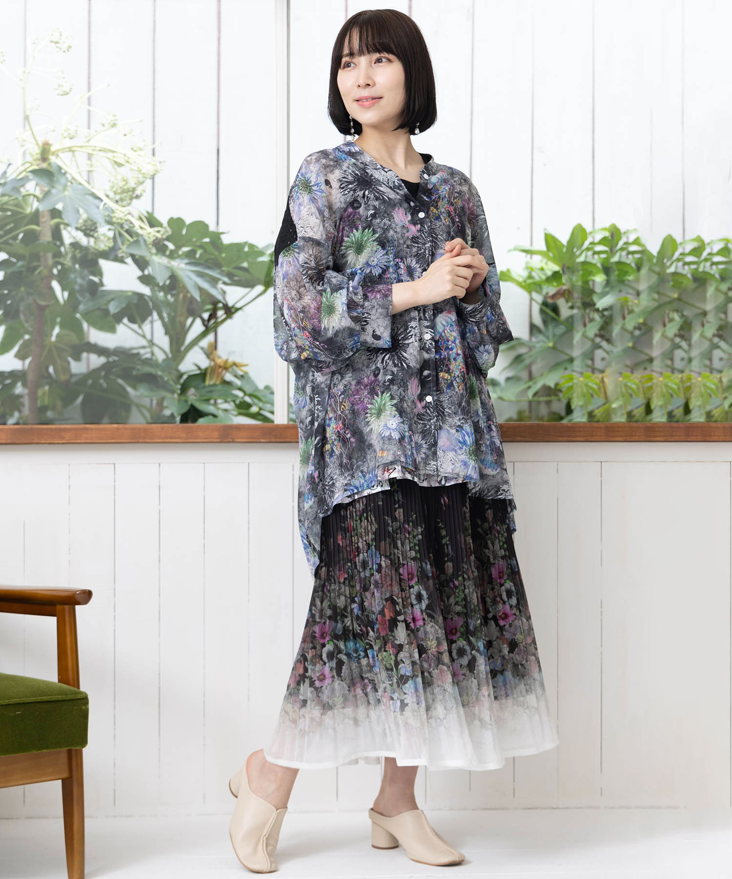 セール 50%OFF】スカラー ScoLar クラゲ花柄 楊柳シフォン
