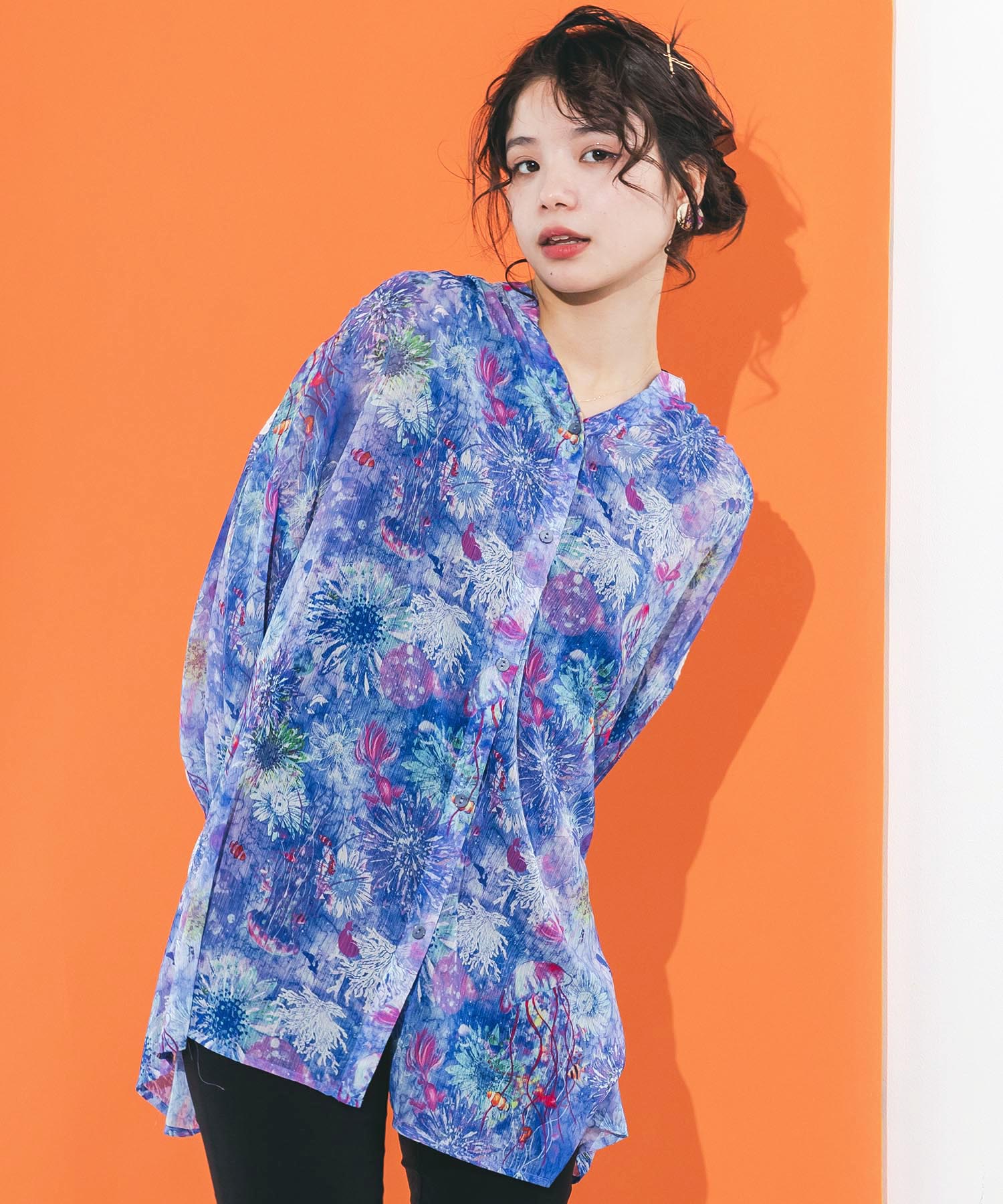 scolar スカラー　花クラゲ柄レース切替ブラウス　サイズM 新品 scolar スカラー 花クラゲ柄レース切替ブラウス サイズM 新品