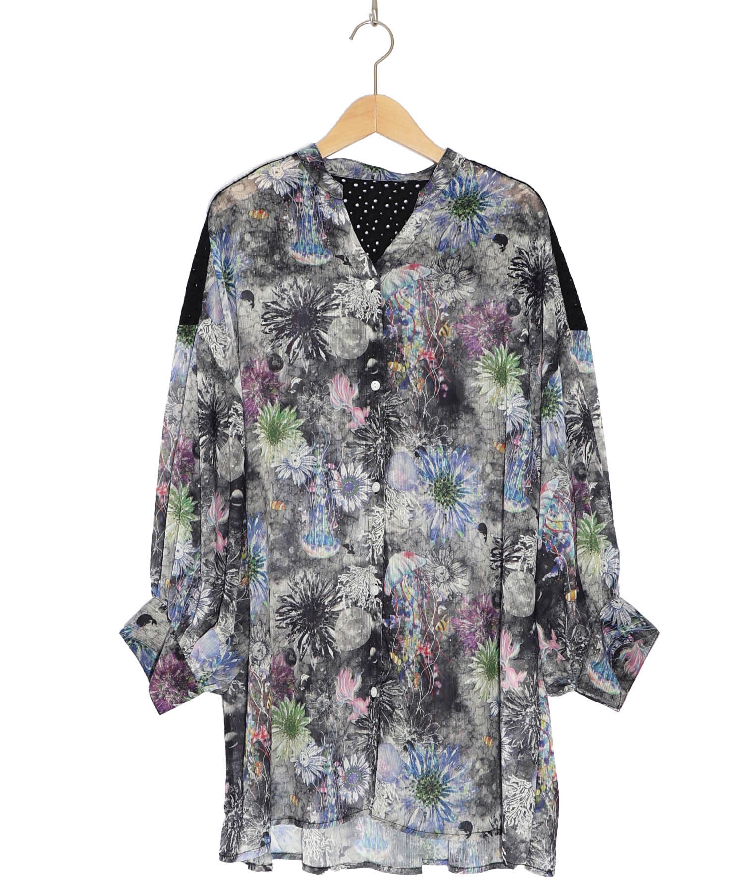 scolar スカラー　花クラゲ柄レース切替ブラウス　サイズM 新品 scolar スカラー 花クラゲ柄レース切替ブラウス サイズM 新品