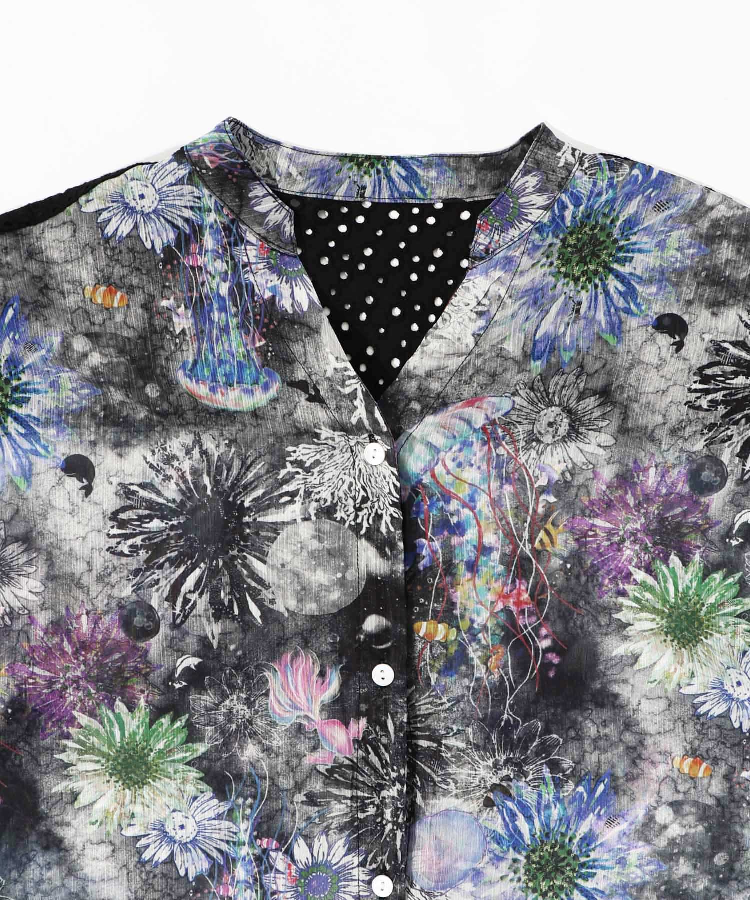 scolar スカラー　花クラゲ柄レース切替ブラウス　サイズM 新品 scolar スカラー 花クラゲ柄レース切替ブラウス サイズM 新品