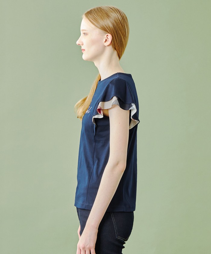 美品✨クレストブリッジ バイオシルケットスムースフリルスリーブカットソー BLUE LABEL CRESTBRIDGE（ブルーレーベルクレストブリッジ）の