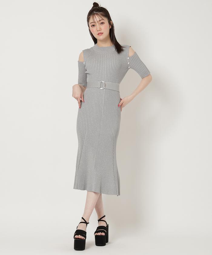 *Alice + Olivia* オープンショルダーリブニットワンピース セール 60%OFF】オープンショルダーリブニットワンピース