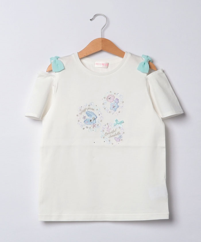 セール】メゾピアノ mezzo piano シェル 袖リボン2wayTシャツ