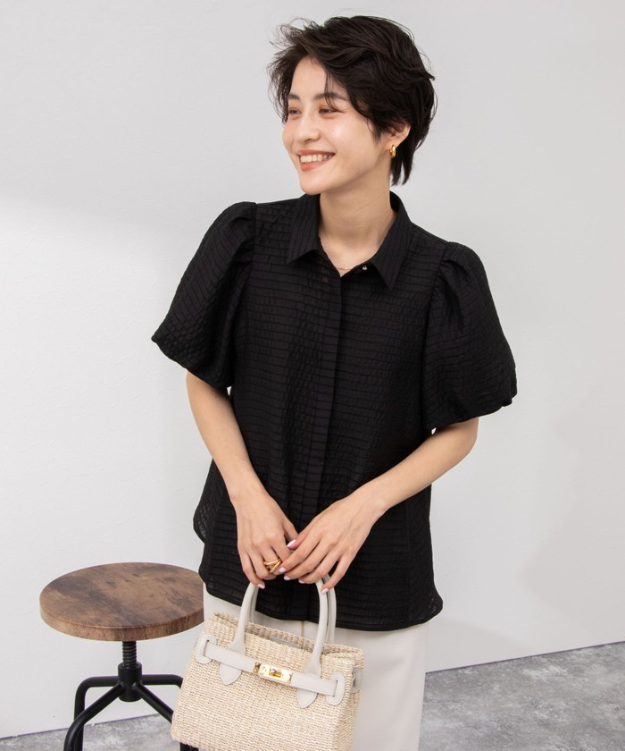 NOLLEY&#39;S - 【新品】ノーリーズ シアーボーダー シャツ ブラウス オレンジ バルーンスリーブ セール】シアーボーダーワンピース(506103224) | ノーリーズ