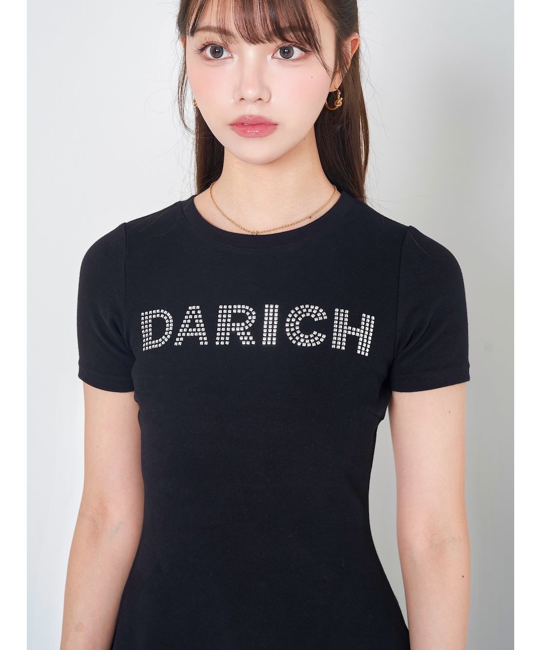 darich スタッズロゴフレア　tシャツ　ミニワンピース　black free darich スタッズロゴフレア tシャツ ミニワンピース black free