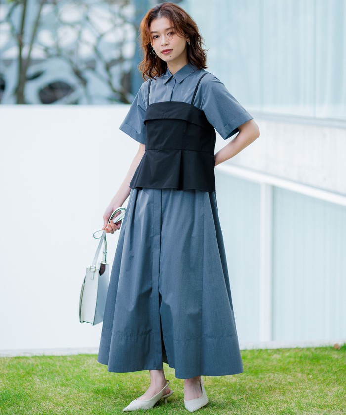 セール】【CLASSY.コラボ】ビスチェコンビ シャツワンピース