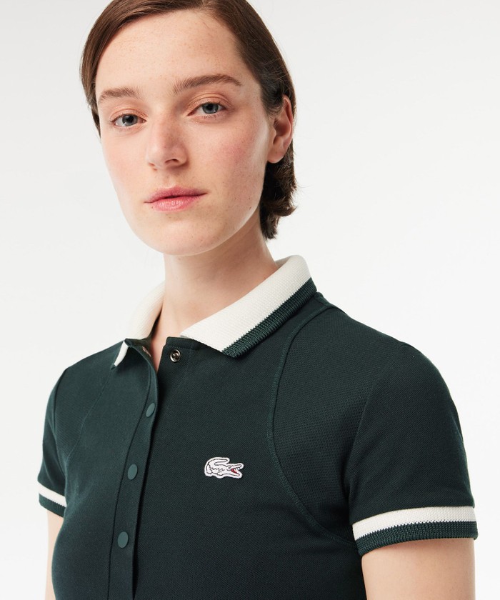 セール】ラコステ LACOSTE ワイドリブニットカラーポロドレス