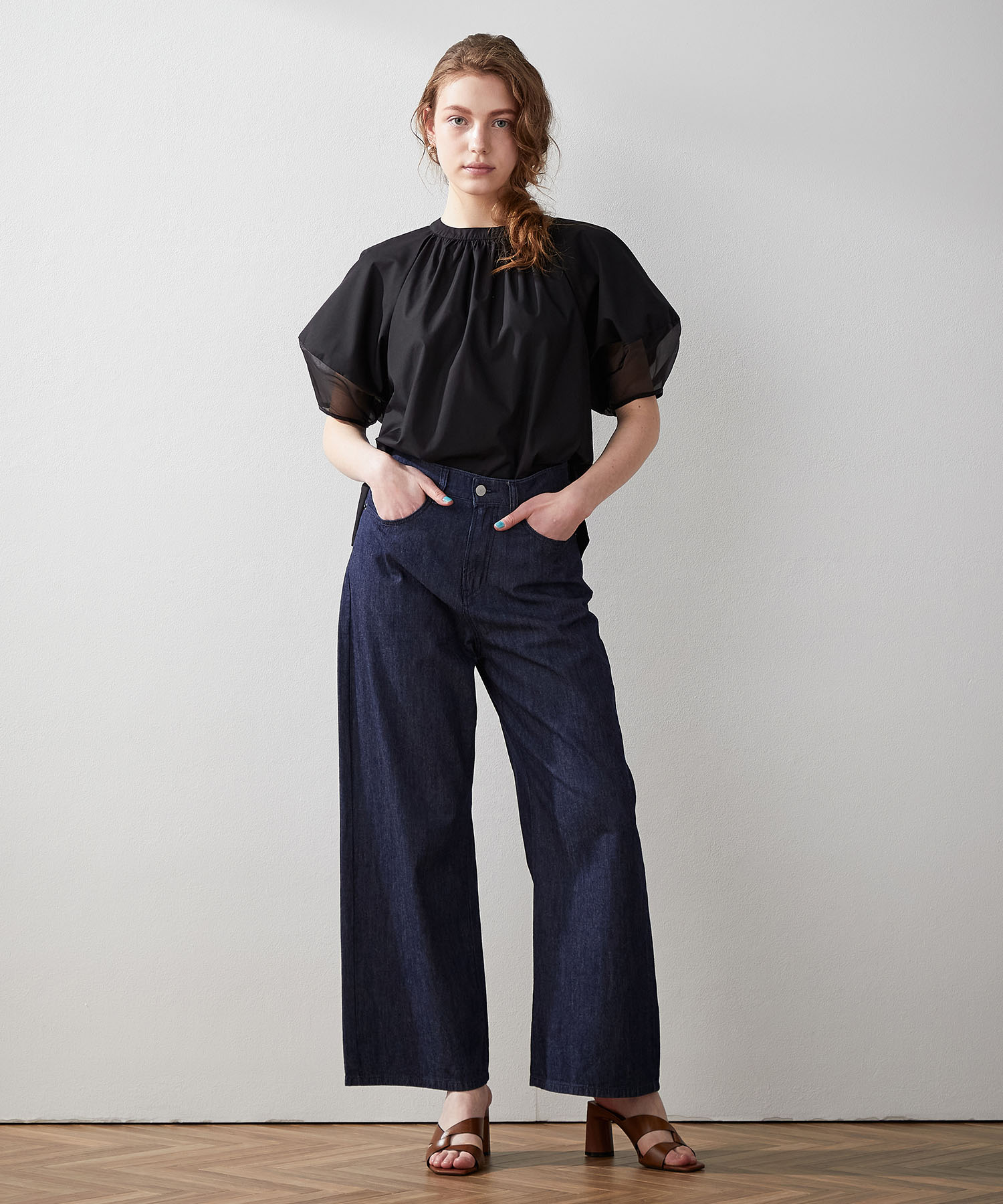 ルスークホリデー LE SOUK HOLIDAY シアーチェックシャツ （ネイビー） ルスークホリデー LE SOUK HOLIDAY シアーチェックシャツ