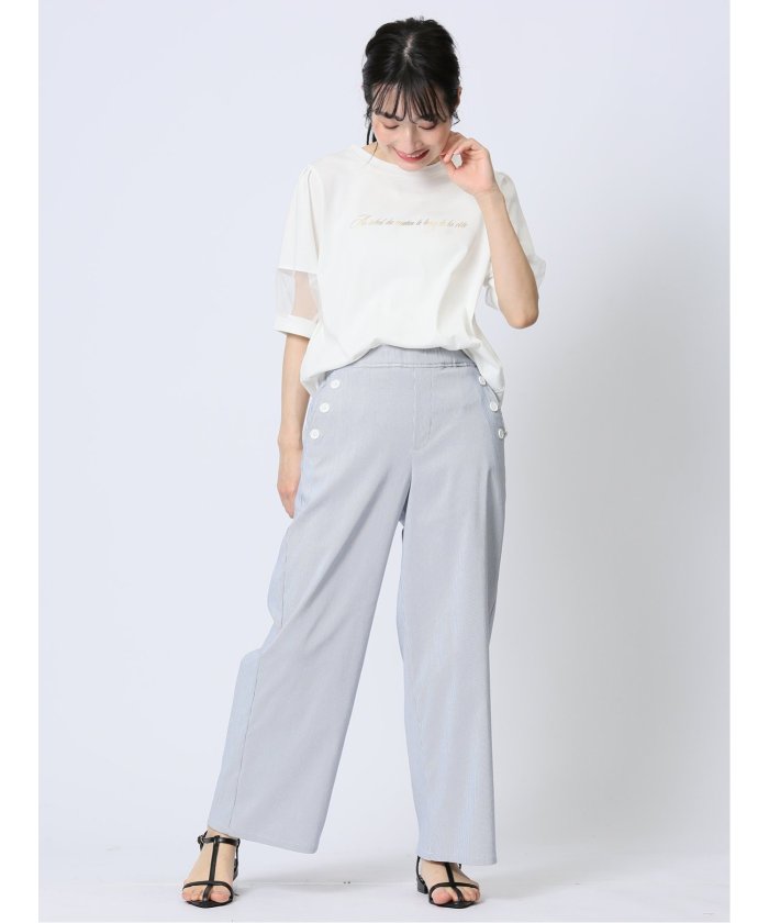 ストレッチ ボタン付き ワイドパンツ レディース スーツ
