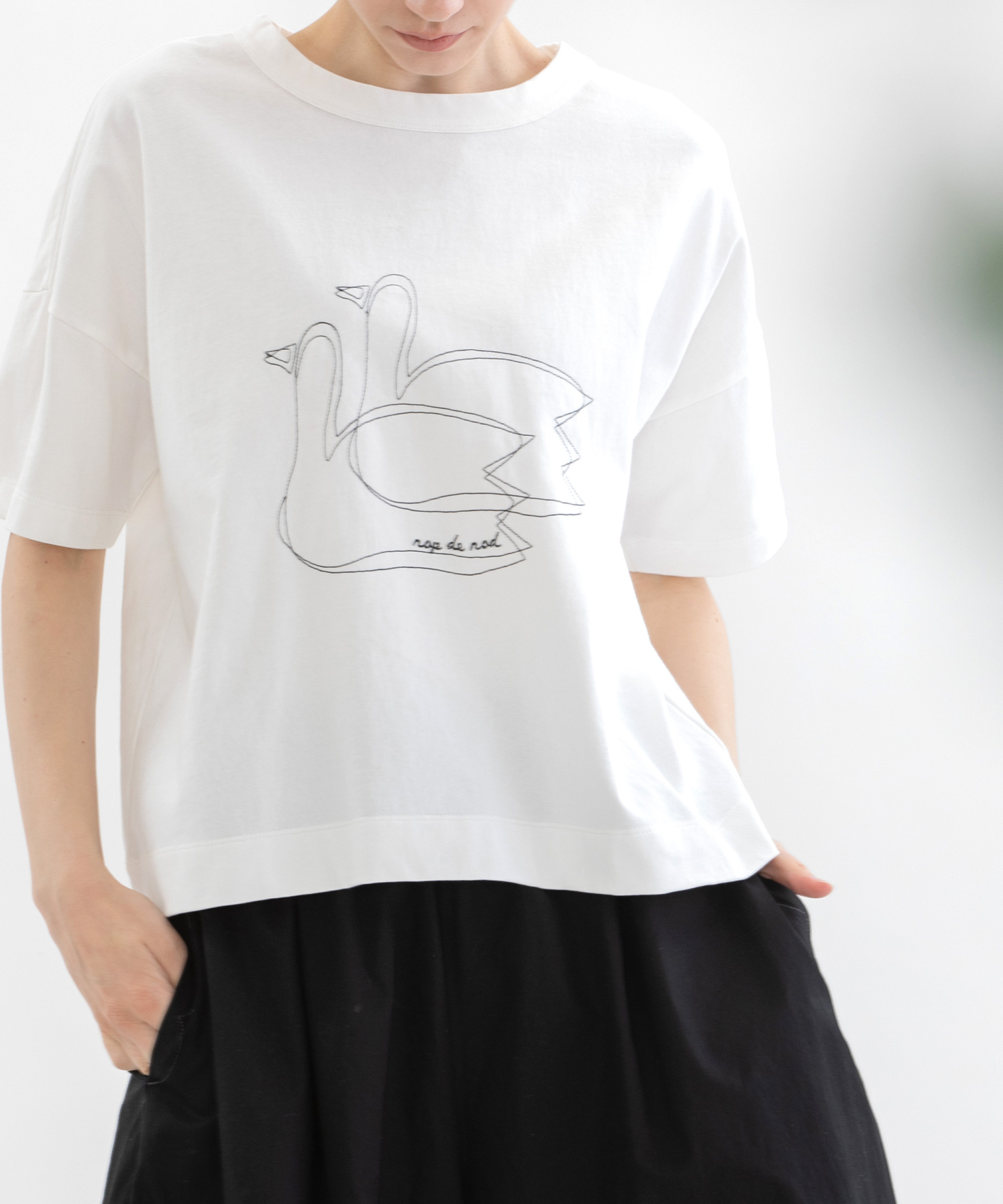 セール】ノップドゥノッド nop de nod USコットンスワン刺繍T