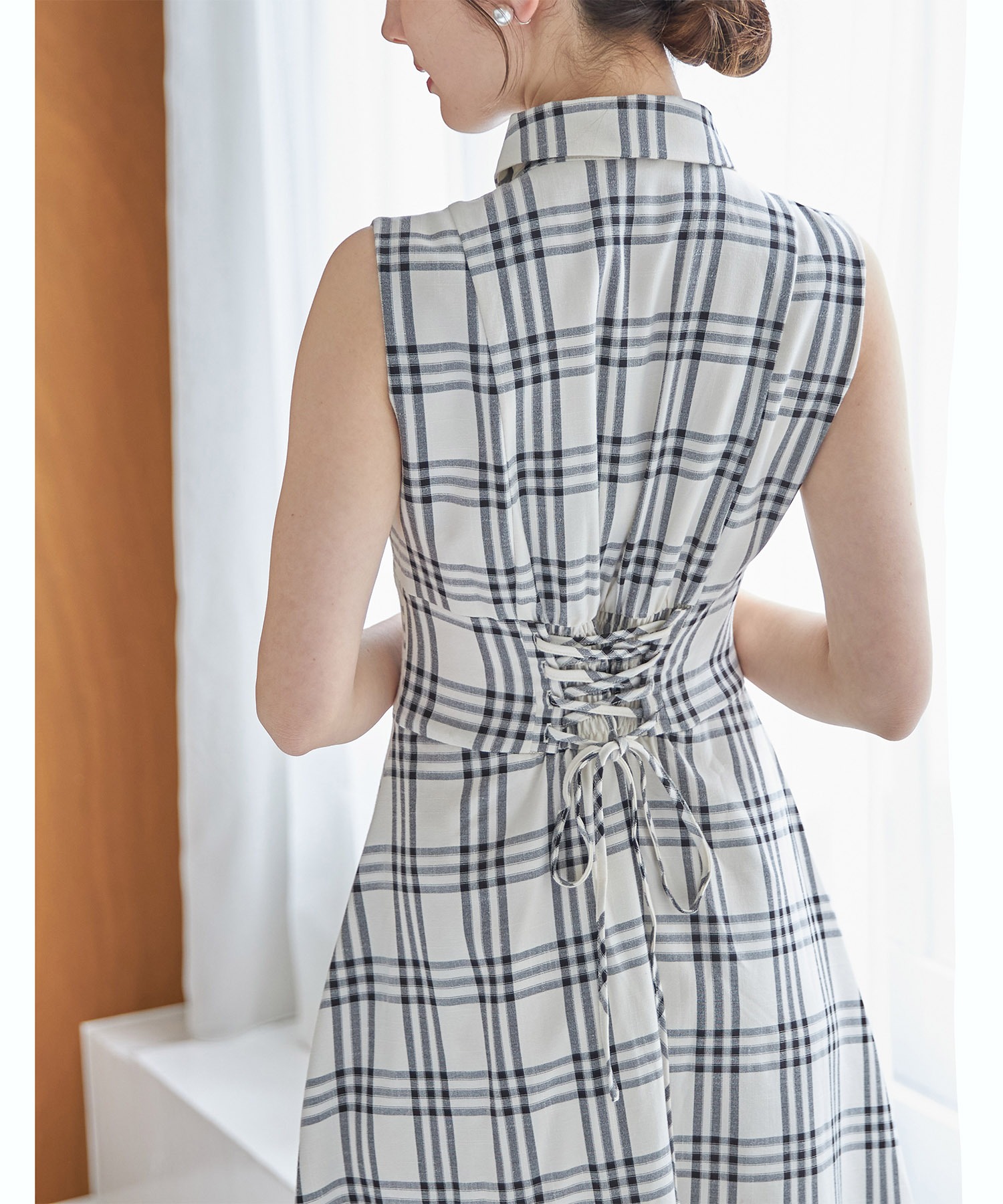 tocco closet バックレースアップ　チェックシャツワンピース　限定色 バックレースアップチェックシャツワンピース(506100856
