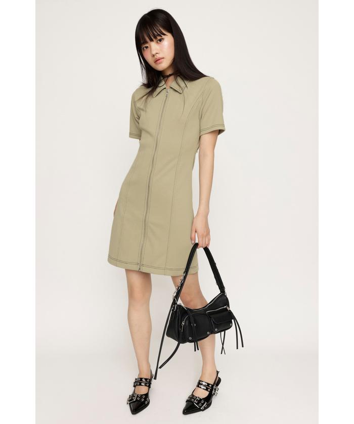 セール】FRONT ZIP BACK OPEN ショートワンピース(506118934