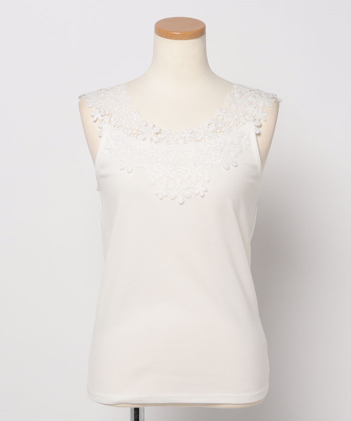 新品　さえら　グレージュロングスリーブ トップス　とろみ　レース 襟レースタンクトップ レースインナー(505994391) | ナイ