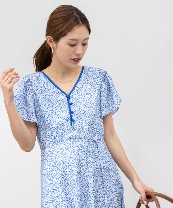 大人気【HOBBS】エアリー袖♪小花柄フィット＆フレアワンピース 大人気【HOBBS】エアリー袖♪小花柄フィット＆フレアワンピース