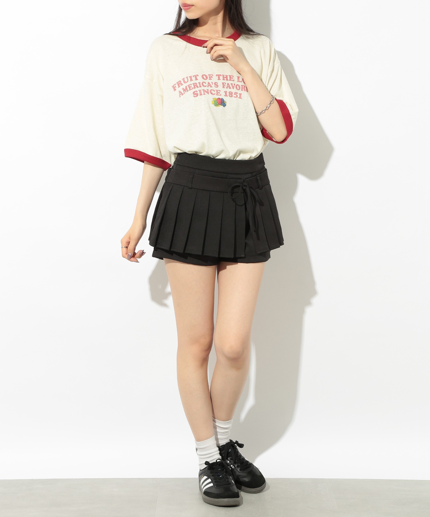 stina ブラックリボンラップスカート ショートグレー stina / black ribbon wrap skirt / short / gray