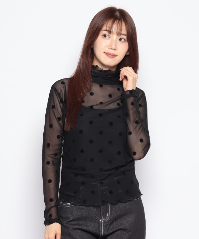 セール40%OFF】【SETUP7】ドット柄 シースルートップス 長袖 セール40%OFF】【SETUP7】ドット柄 シースルートップス 長袖