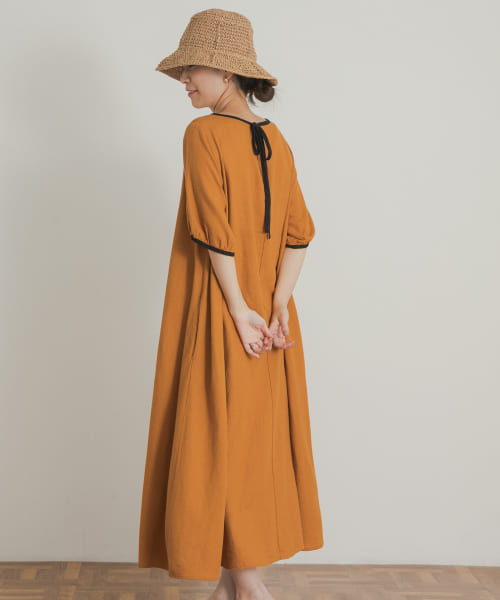 ドアーズ 24ss リネンレーヨンバイカラーワンピース カーキ Mサイズ 洗える ドアーズ 24ss リネンレーヨンバイカラーワンピース カーキ M