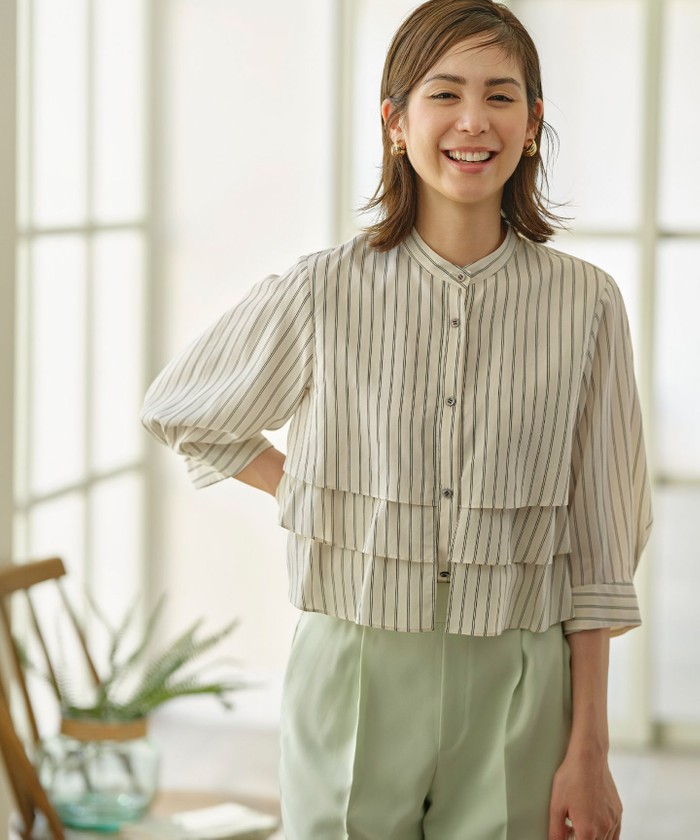 yori ランダムティアードハーフスリーブ ブルーグレー（tops