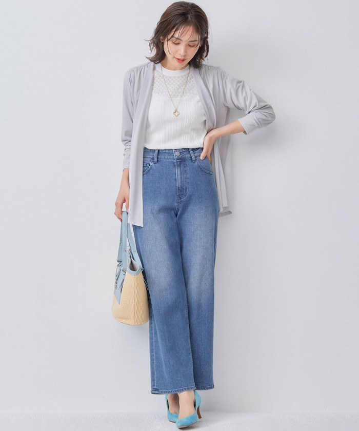【新品タグ付】組曲 UVケア パウダリージョーゼットカーディガン アイボリー M セール 40%OFF】【UVケア・冷房対策】パウダリージョーゼット