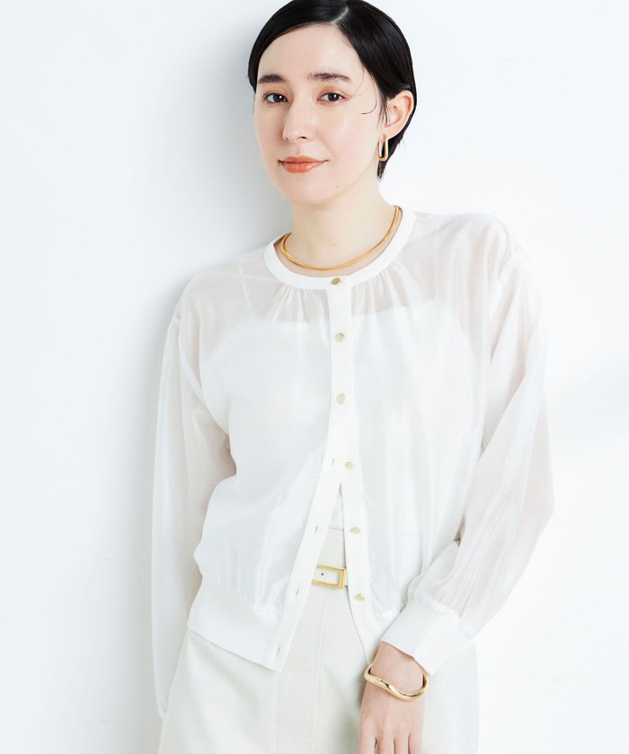 セール 25%OFF】《手洗い可能》シアー布帛クルーネック