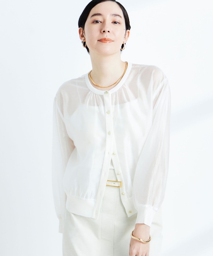 セール 25%OFF】《手洗い可能》シアー布帛クルーネック
