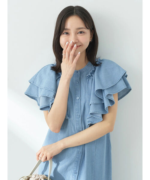 earth music&ecology ビッグポケットワンピース L ベージュ 大きいサイズ ピンタックワンピース earth music&ecology White