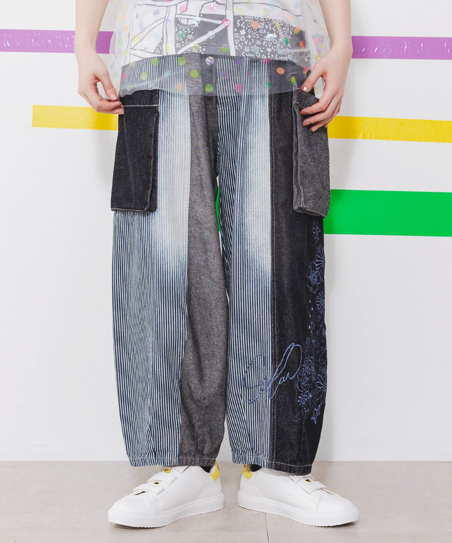 クーポン】【セール 20%OFF】スカラー ScoLar デニム×ストライプ