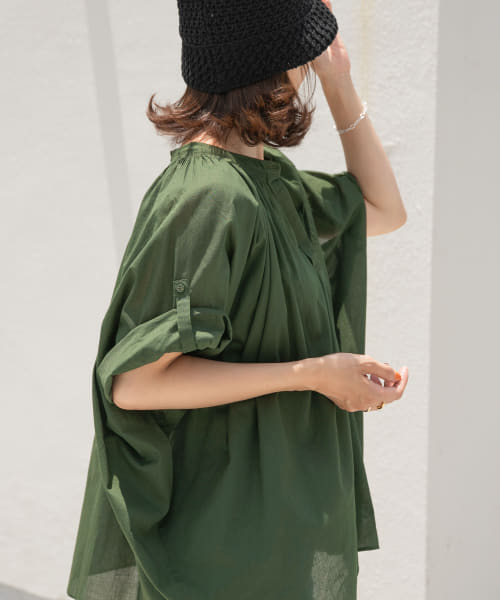 セール 30%OFF】コットンボイルロールアップスリーブブラウス