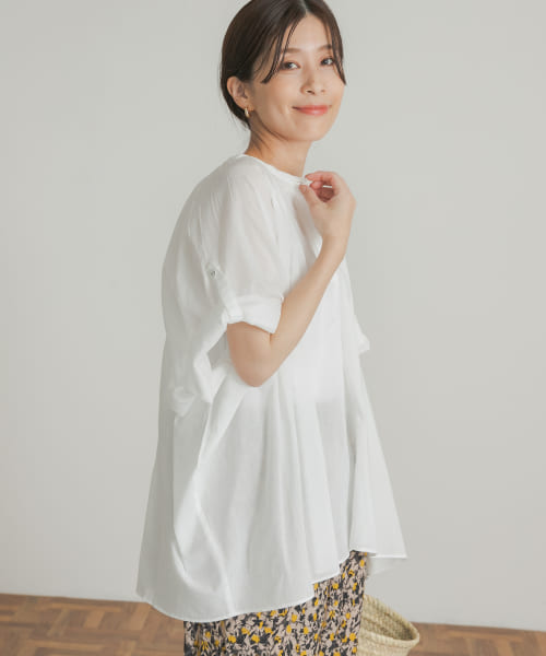 セール 30%OFF】コットンボイルロールアップスリーブブラウス