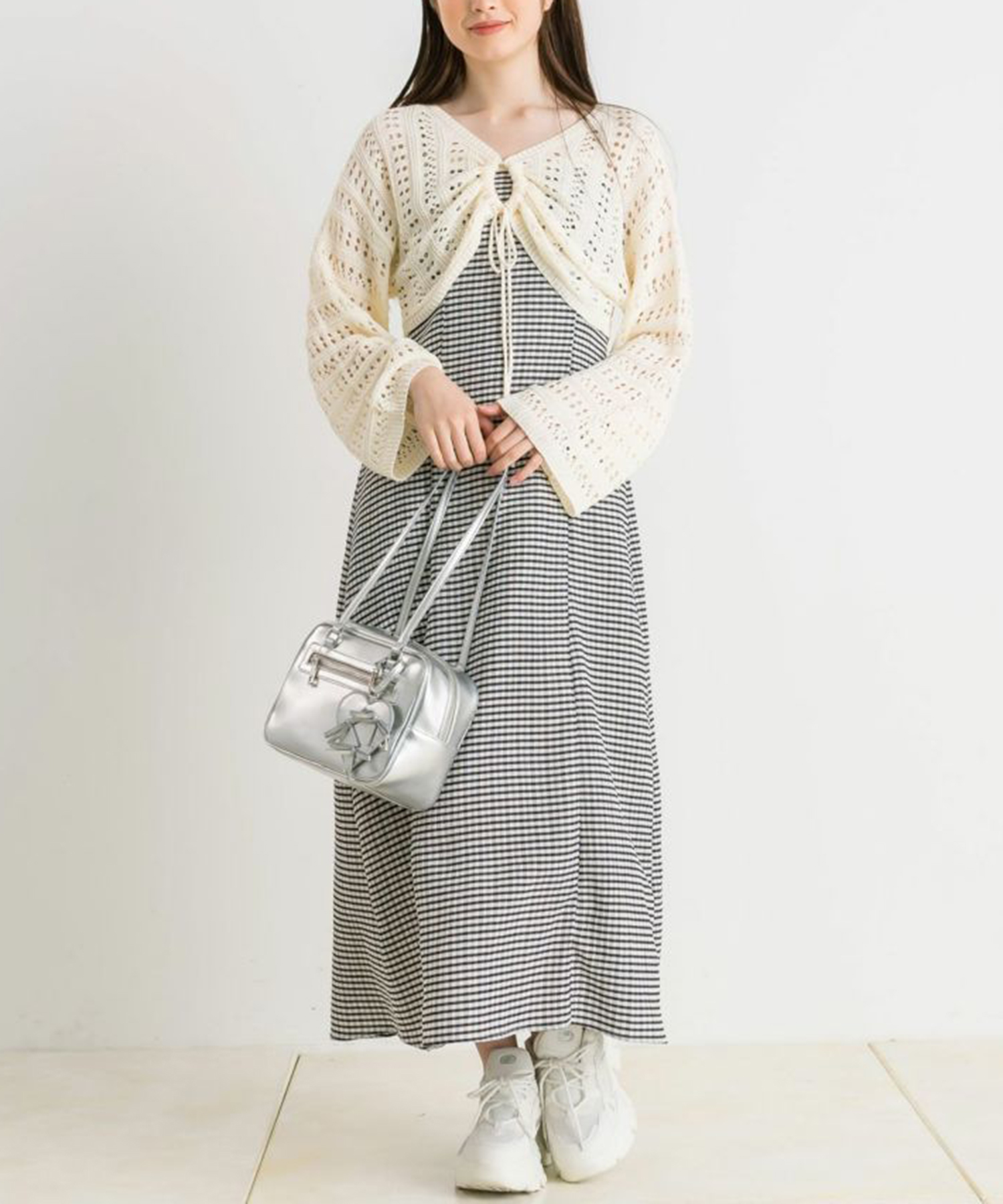 メッシュニット×キャミワンピース ロングワンピース ワンピース