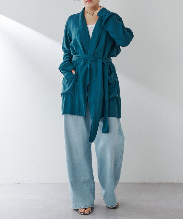 24SS 美品⭐ ウィムガゼット 長谷川京子さんコラボ ガウン 羽織 グリーン セール 50%OFF】【長谷川京子さんコラボ】ガウン(506175309