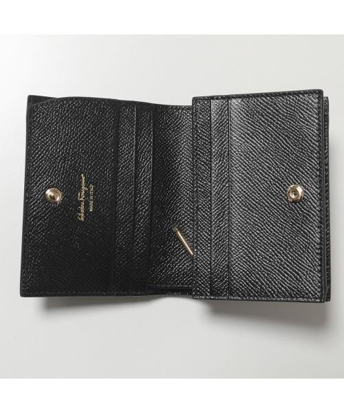 [Ferragamo]-22 D515 Black Leather 見晴らし二つ折り財布 FERRAGAMO フェラガモ Ferragamo レディース 二つ折り財布