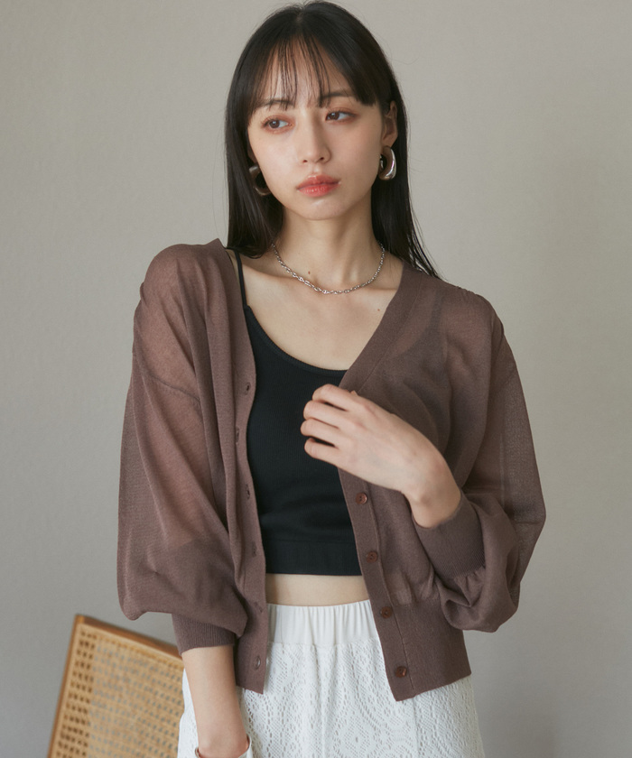 トップブランドのファッション セール 50%OFF】Vネックドルマンスリーブシアーカーディガン トップス