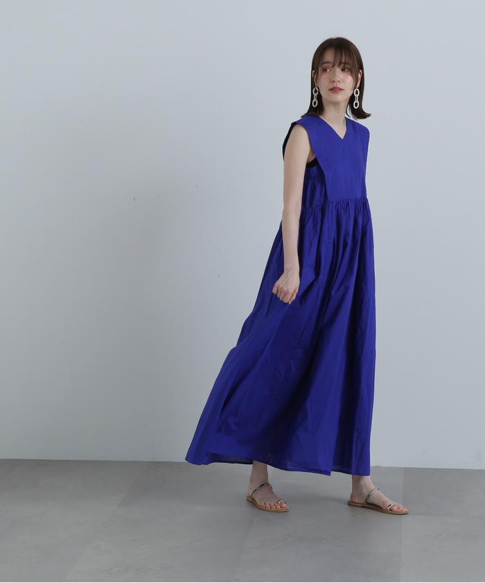コットンボイルVネックボリュームワンピース《S Size Line