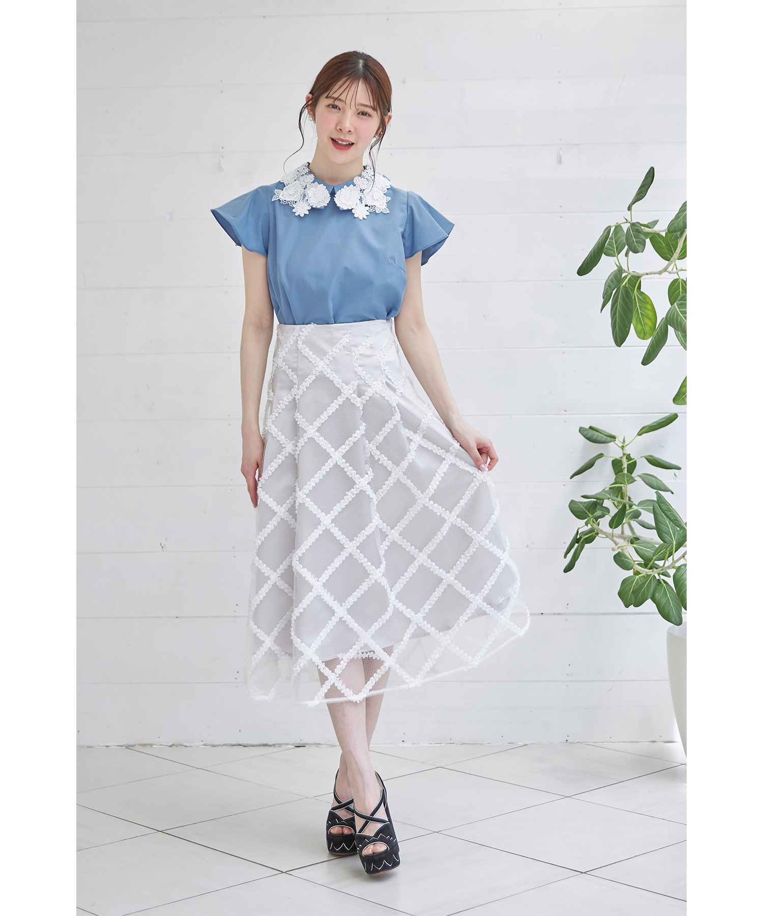 トッコクローゼット tocco closet フラワーモチーフ襟付き綿混