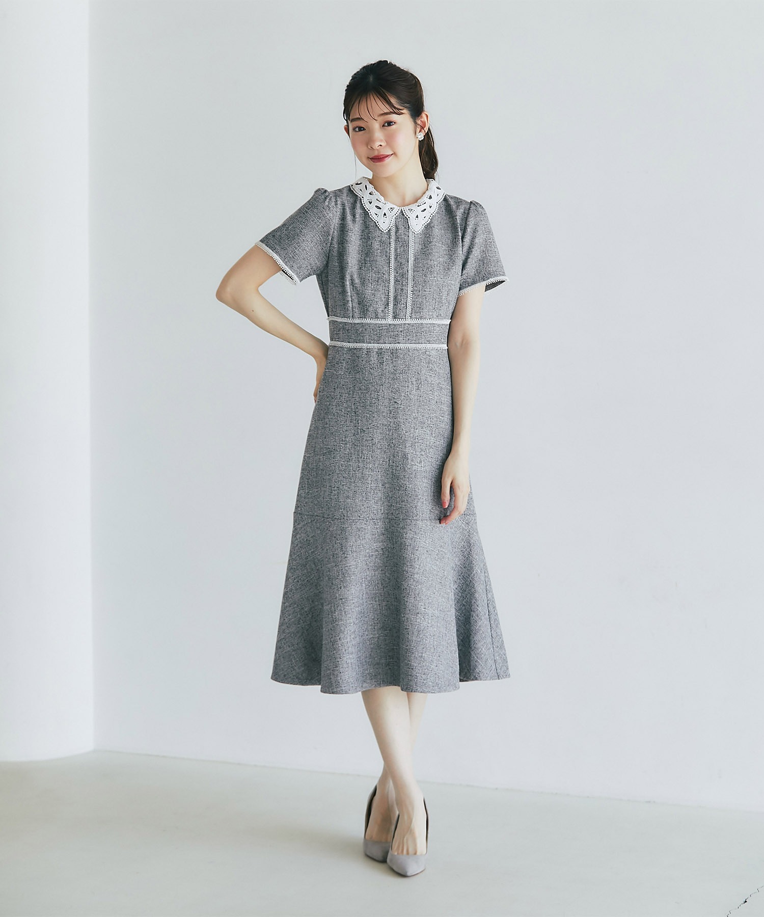 トッコクローゼット tocco closet 2WAYレース襟付き配色サマー