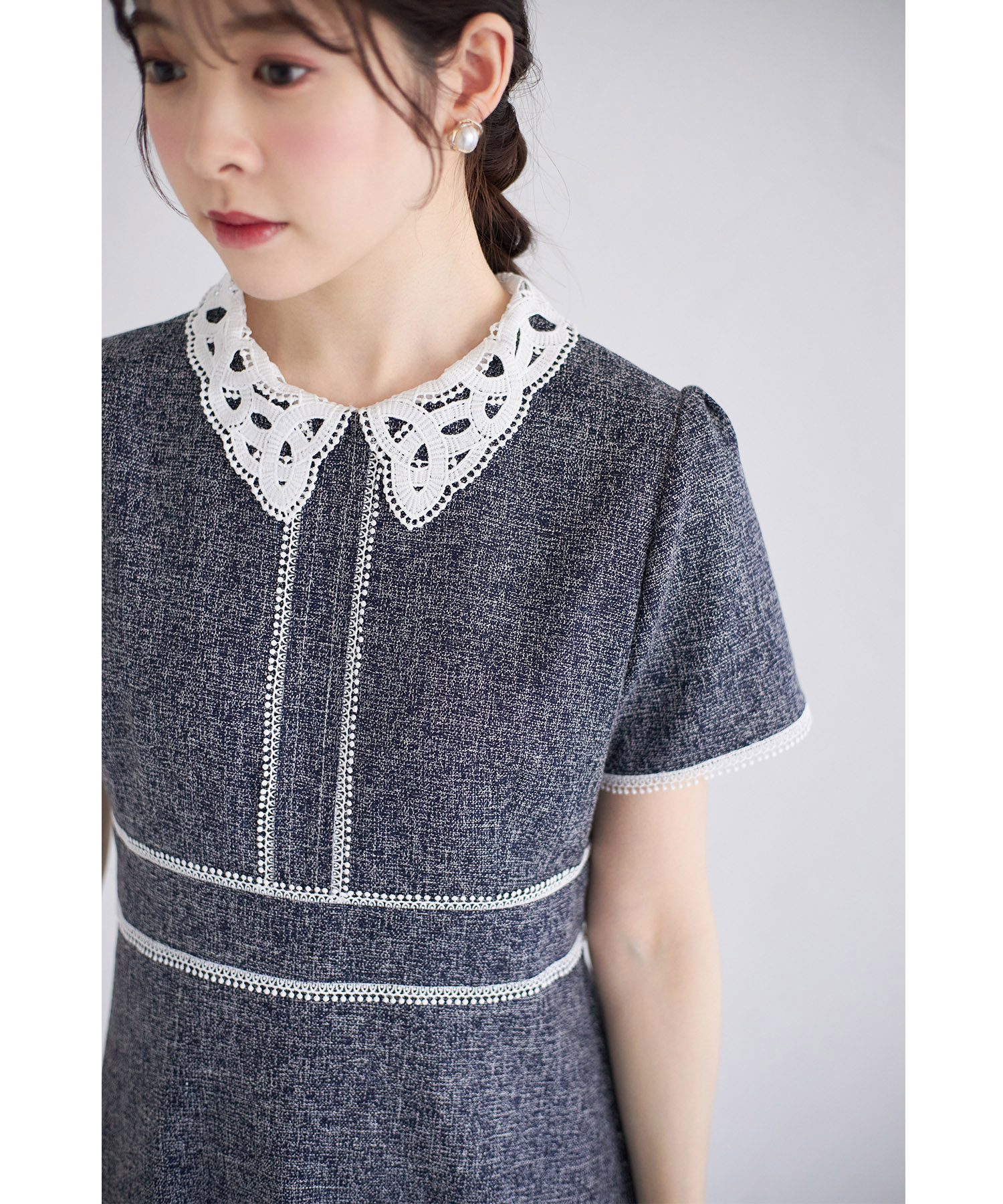 トッコクローゼット tocco closet 2WAYレース襟付き配色サマー
