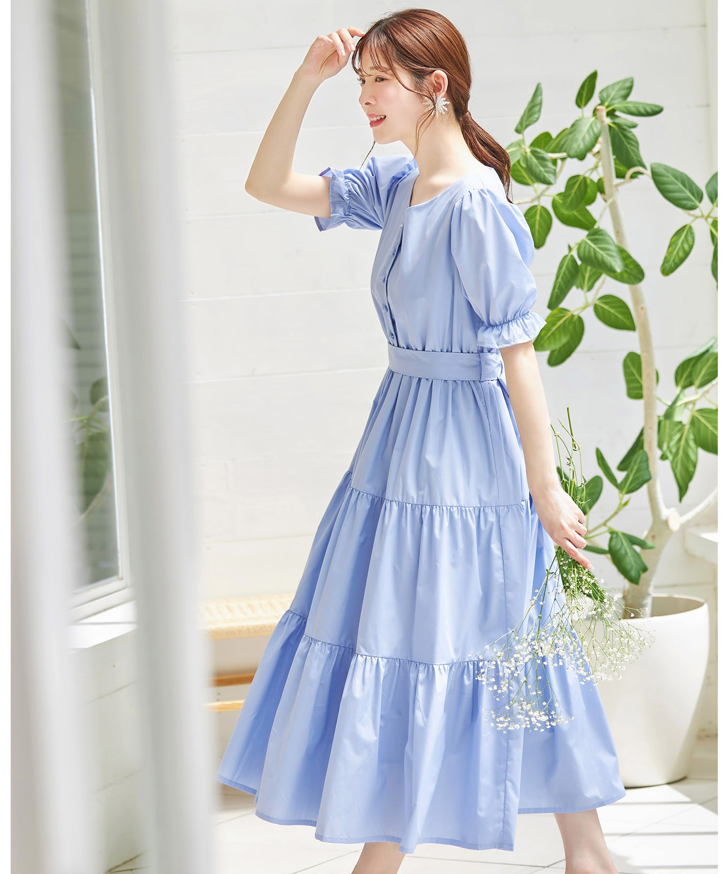 愛されヒロイン♪２ＷＡＹウエストリボン付きティアードワンピース　新品 愛されヒロイン♪2WAYウエストリボン付きティアードワンピース