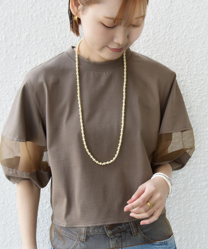 【シップス　ウィメン】〈手洗い可能〉シアー コンビ プルオーバー SHIPS tシャツ 「手洗い可能」シアー コンビ プルオーバー