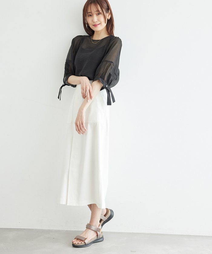 セール 50%OFF】【emur/エミュール】シアーフリルカフスブラウス