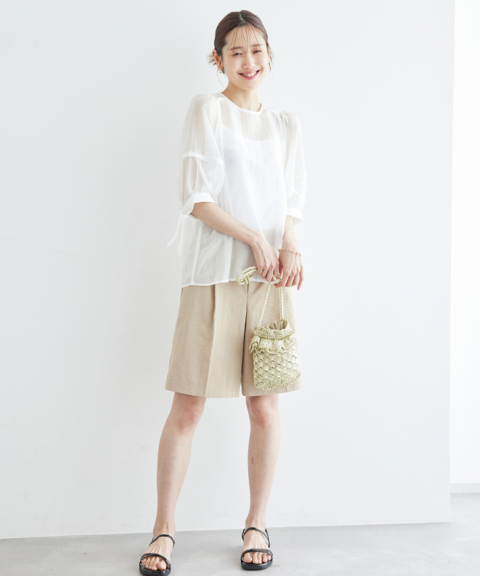 セール 50%OFF】【emur/エミュール】シアーフリルカフスブラウス