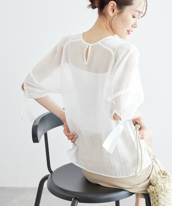 セール 50%OFF】【emur/エミュール】シアーフリルカフスブラウス