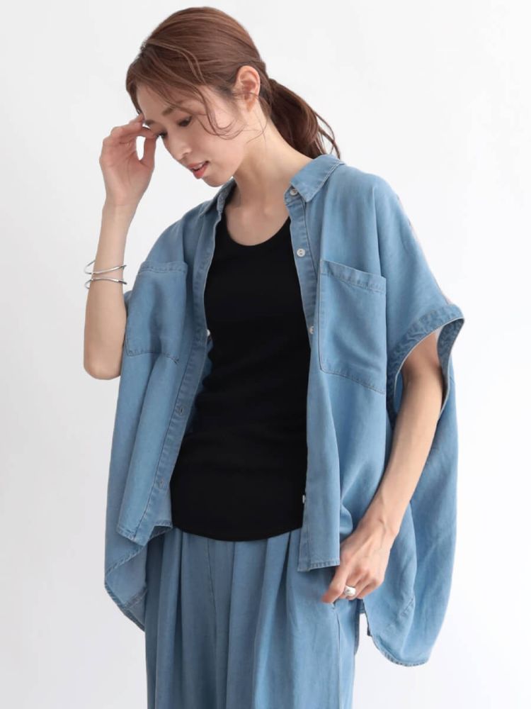 クローブ CLOVE ドッキングデザインテンセルデニムシャツ