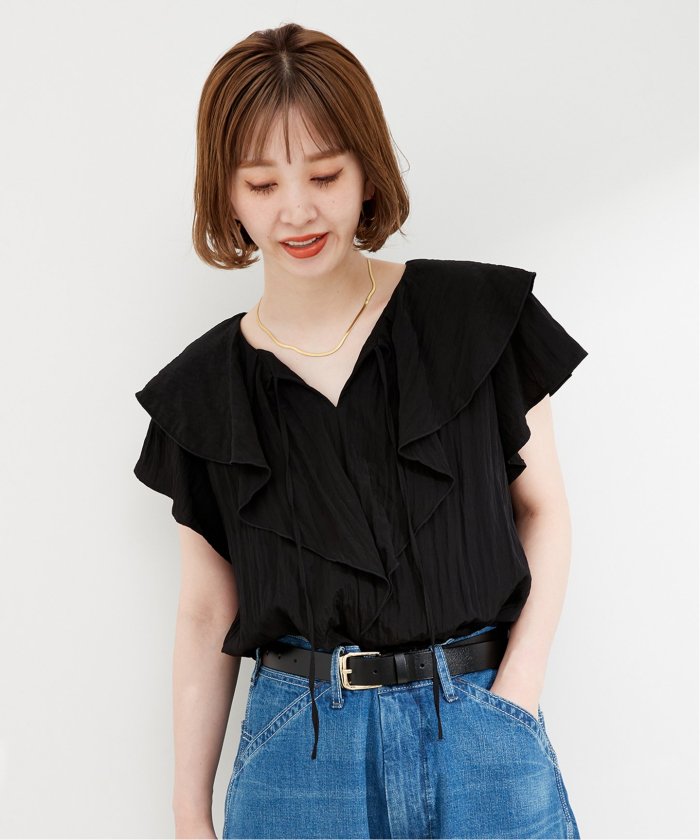 美品✨トゥービーシック　サイズ42 XL ラッフル袖　華やぎブラウス　半袖 青緑 美品✨トゥービーシック サイズ42 XL ラッフル袖 華やぎブラウス